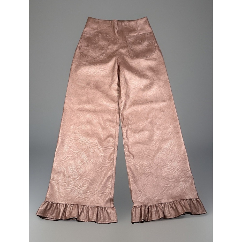 Anthropologie Maeve Colette Crop Metallic Faux Leather Ruffle Hem Pants 24 *EUC